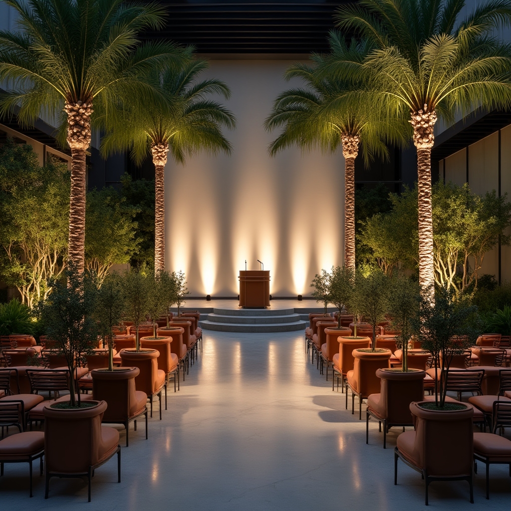 Allestimento vegetale per evento aziendale con palme e ficus